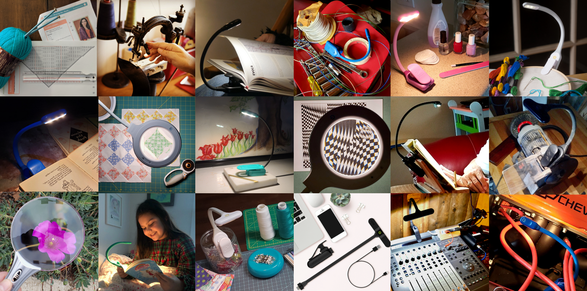A collage of a number of Mighty Bright products. mighty bright homepage banner 1
